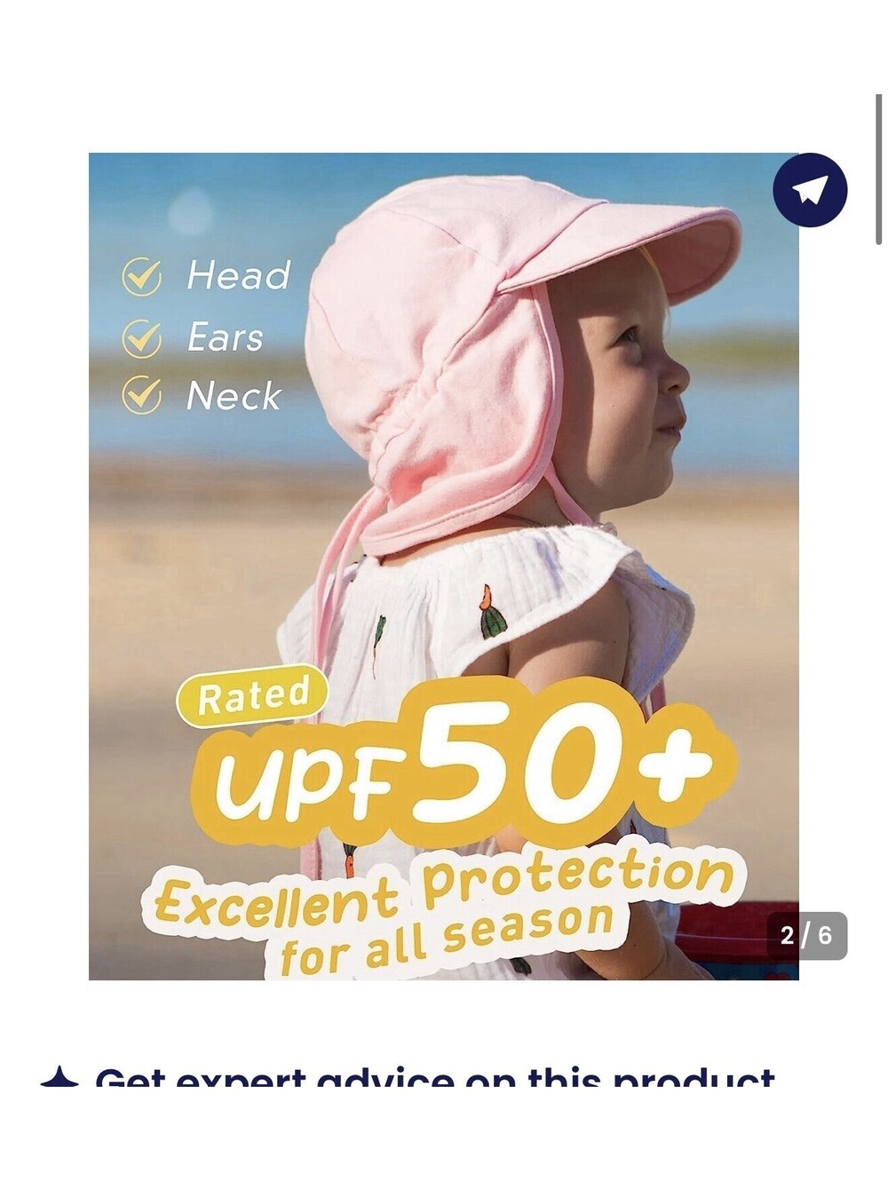 FURTALK Pink UPF 50+ Kids Sun Hat w/ Neck Flap, Strap, Solid 2-5T
